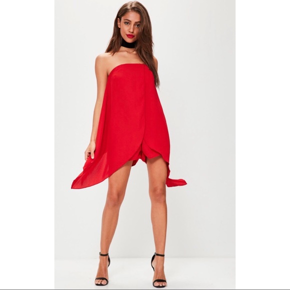 Missguided Pants - NWT Missguided Red Strapless Romper Dress